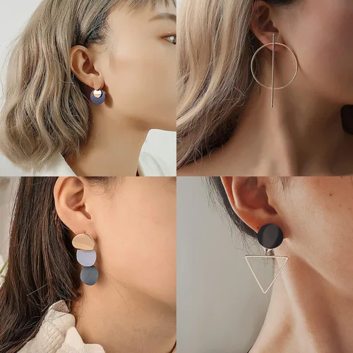 Vista 5 de CHANBO 8 pares de aretes de acrílico coreano para mujer, geométricos, redondos, dorados, joyería femenina, Metal, no conocido