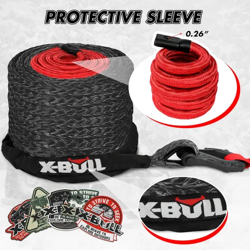 Vista 4 de X-BULL Cuerda de cabrestante sintética – Kit de cable -1/2" x 85 pies, 32000 libras línea de cabrestante con funda protectora, gancho de cabrestante