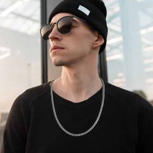 Vista 6 de Jewlpire Diamond Cut Miami Mens Cuban Link Chain Necklace Gold Chain Silver Chain for Men Boys Women Hip-Hop Cool Style 316L Stainless Steel18K