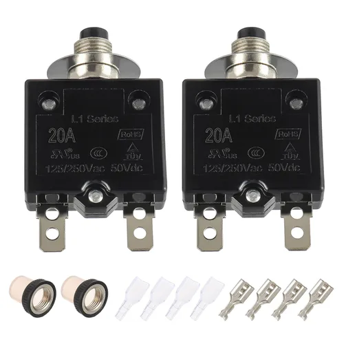 Vista 17 de Disyuntor de botón de reinicio manual 8A, 125/250 V CA, 50 V, CC, protector de sobrecarga térmica con terminales de conexión rápida y tapas de botón