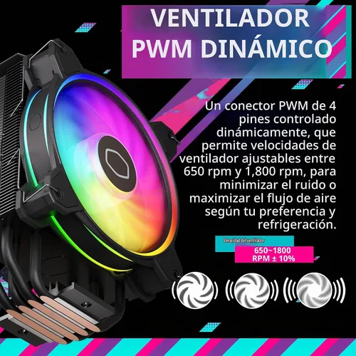 Vista 10 de Cooler Master Hyper 212 Halo Black enfriador de aire para CPU, ventilador PWM Halo² de 120 mm, ARGB de doble bucle, cubierta superior de aluminio, 4