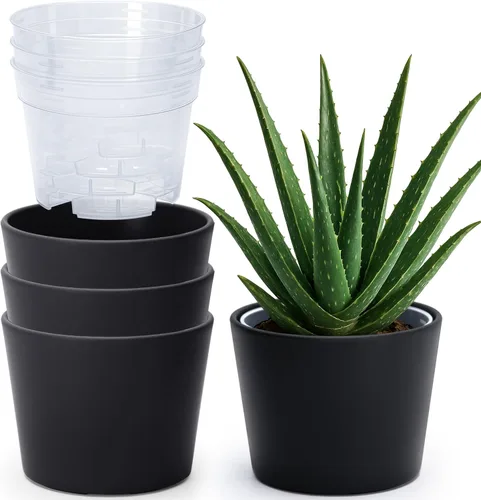 Vista 9 de Phoenix Vine Macetero de plástico verde oliva de 4.5 pulgadas con maceta transparente, cubierta decorativa ligera con maceta interior transparente