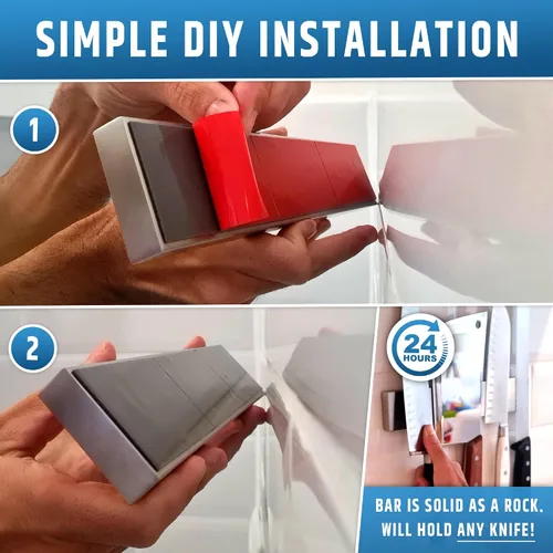 Vista 4 de Adhesivo fuerte (sin taladro) Soporte magnético para cuchillos para pared, tira profesional de cuchillos de 10 pulgadas, no necesita tornillos