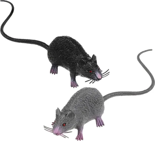 Vista 5 de 4 ratas falsas de Halloween, ratas realistas de plástico, ratones sintéticos, ratones, ratas, broma, regalo de decoración para trucos (rata)