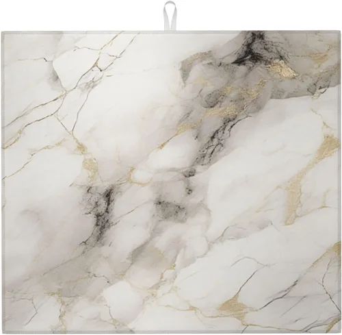Vista 33 de Tapete de secado de platos de mármol blanco dorado para encimera de cocina, absorbente de 16 x 18 pulgadas, placa de microfibra de vidrio