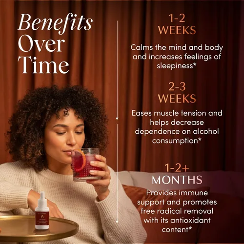 Vista 5 de Apothékary Wine Down, apoyo natural para dormir y relajarse, gotas líquidas herbales inspiradas en vino tinto sin alcohol, contiene verbena azul