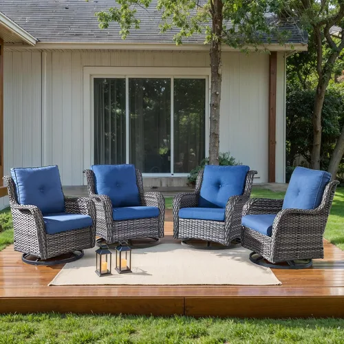 Vista 103 de HUMMUH Juego de 2 Sillas Giratorias Mecedoras de Mimbre para Patio Exterior, Juego de Muebles de Sillas Mecedoras de Ratán (Marrón, Azul) 50,000