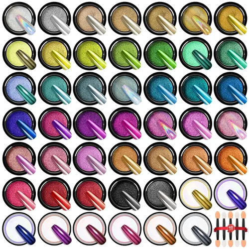 Vista 9 de SAVILAND Juego de Polvo Cromado para Uñas: 6 Colores Polvo Cromado Dorado Metálico para Uñas con Efecto Espejo Pigmento Camaleón Holográfico Polvo