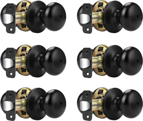 Vista 13 de Probrico Pomos de puerta de privacidad para interiores, color negro mate, 1 paquete de pomos de puerta de baño para cama, función de bloqueo