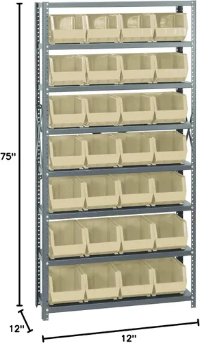 Vista 583 de Quantum QSBU-245BK Heavy Duty Shelving Unit with (7) Shelves and (24) QUS245 Black Bins for Garage Warehouse Storage Distribution 400 lb Load
