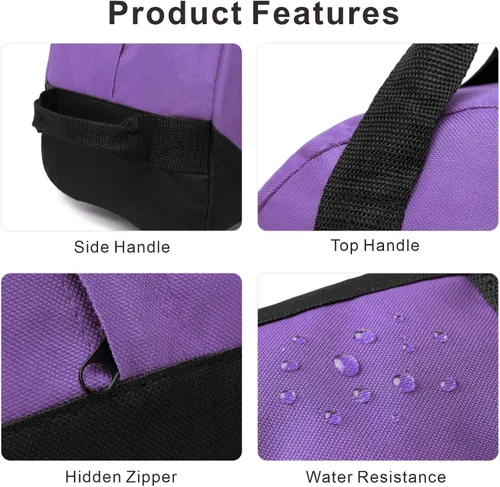 Vista 4 de AirBuyW Mini bolsa de lona de 12 pulgadas, pequeña bolsa deportiva de viaje, bolsa de gimnasio de fin de semana para hombres y mujeres, Púrpura