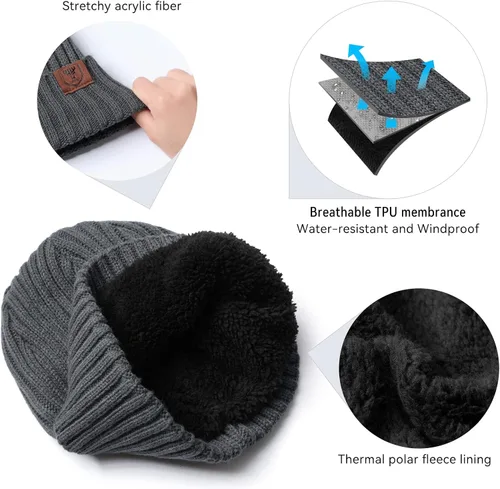 Vista 4 de OZERO Gorro de Punto de Invierno, Gorro Térmico Grueso de Forro Polar para Hombres y Mujeres