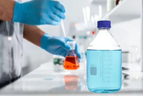 Vista 7 de Botellas redondas de almacenamiento de medios de laboratorio, recipiente de vidrio graduado, GL45, tapa de rosca a prueba de fugas, multiusos