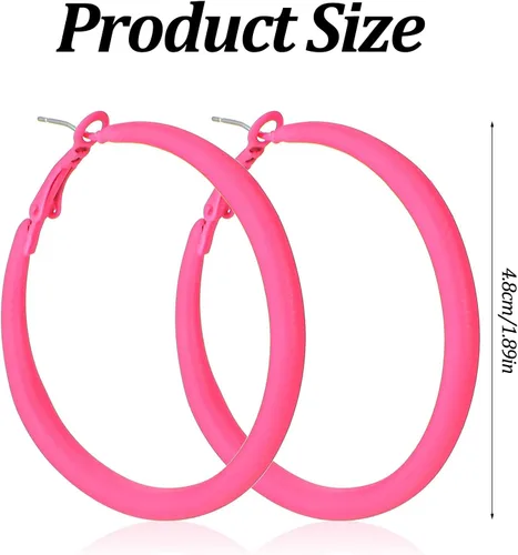 Vista 2 de Neon Hoop Earrings for Women Big Hoops Retro 80s 90s earrings for women for Halloween Glow Party Outfits Y2k Jewelry Accessories