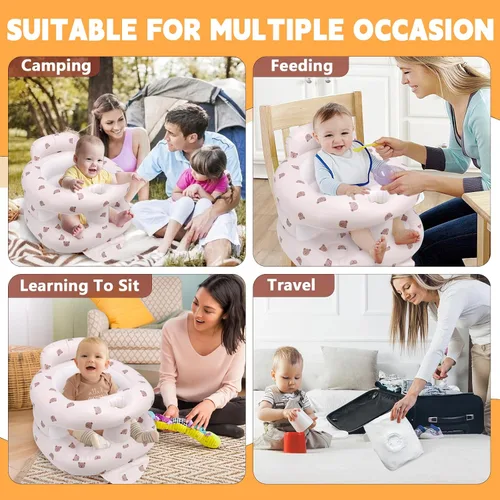 Vista 4 de Asiento de bebé inflable para bebés de 3 meses en adelante, asiento inflable de apoyo para bebé para sentarse, silla de bebé con bomba de aire