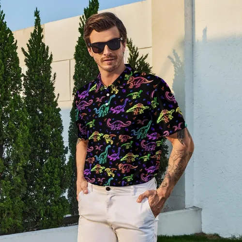 Vista 4 de Camisas de golf divertidas para hombre, camisas polo hawaianas de los años 80, camisas polo divertidas hawaianas para playa, verano, golf