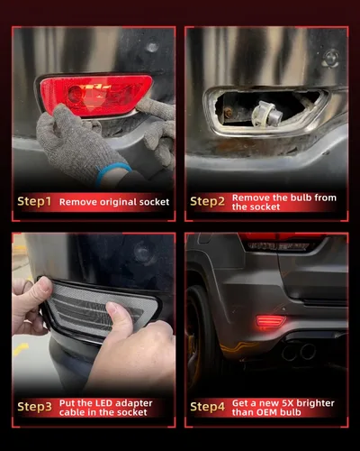 Vista 5 de Luces Reflectantes LED para Parachoques Trasero Compatibles con Luz Antiniebla para Jeep Compass 2011-2017, Conjunto de Luces para Grand Cherokee