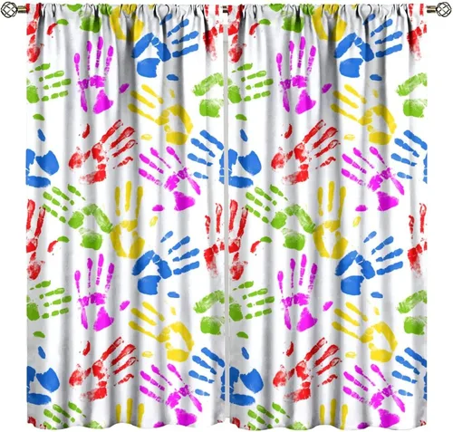 Vista 35 de Cortinas opacas abstractas de arco iris, pintura de color arcoíris con gotas, diseño gráfico creativo con bolsillo para barra, para sala de estar
