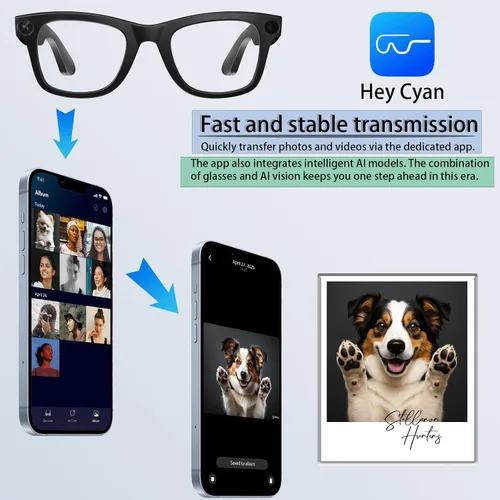 Vista 3 de Lentes inteligentes AI con cámara, grabación de video 1080P, traducción en tiempo real AI, audio Bluetooth de oído abierto, asistente de voz