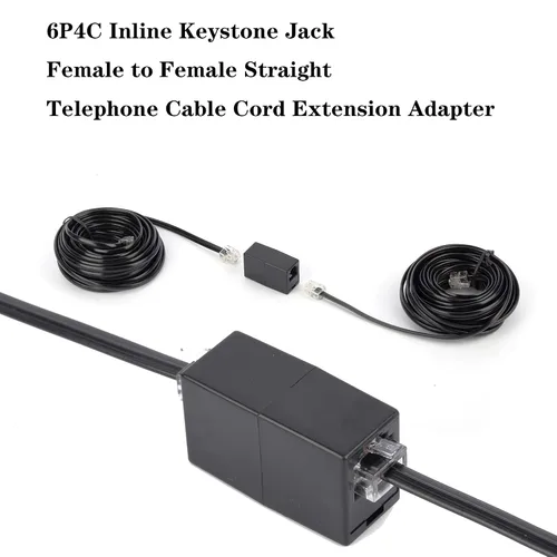 Vista 5 de Cable de extensión de teléfono, cable de línea de teléfono (15 pies - Negro) con conector RJ11 estándar