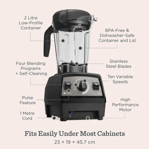 Vista 4 de Vitamix Licuadora de la serie Propel 750 con cuatro programas de mezcla, programa auto-limpiante, licuadora de grado profesional para batidos, sopas