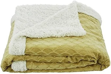 Vista 2 de Elegance Linen Manta de lujo de Micro-Sherpa de 50 x 60 pulgadas, diseño de ondas, color dorado
