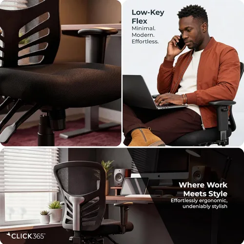 Vista 5 de Flow Silla de oficina de malla con respaldo medio, soporte lumbar, asiento acolchado extra negro