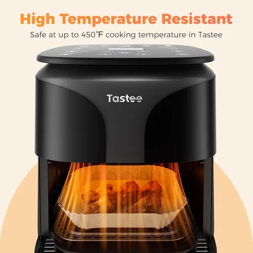Vista 6 de Forros de freidora de aire Tastee 100 piezas - Diseño para cestas de freidora de aire de 3-6QT, forros de papel desechables absorbentes de aceite