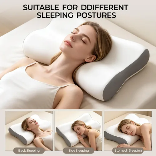 Vista 6 de Almohada cervical de espuma viscoelástica para dormir, almohada ortopédica ergonómica para cama de contorno, almohada de apoyo para aliviar el dolor