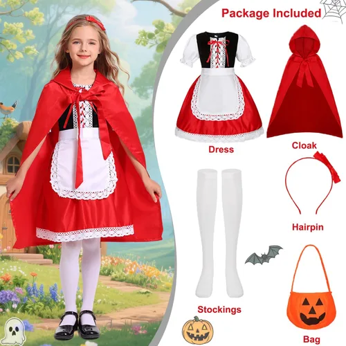 Vista 2 de Disfraz de Caperucita Roja para Niñas, Disfraces de Halloween, cuento de hadas, Personaje, Cosplay