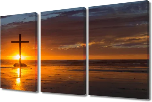 Vista 92 de TUMOVO Decoración de pared de iglesia cristiana de 3 paneles, imágenes de la resurrección de Jesús para sala de estar, dormitorio, cocina
