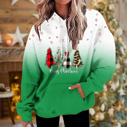 Vista 2 de Women's Gradient Printed Design Fashion Hoodies Christmas Snowflake Pattern Sweatshirt Workout Jogger Pullover Shirt