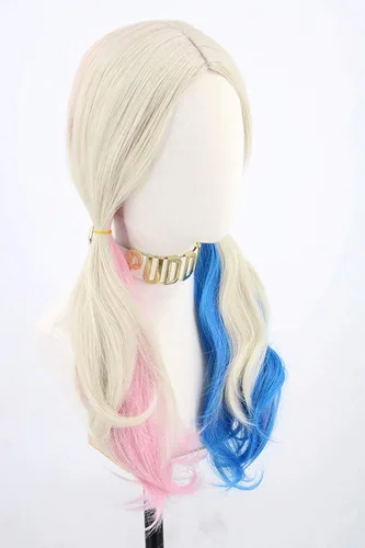 Vista 3 de Topcosplay Peluca rizada para mujer, disfraz de Halloween, cosplay, peluca rubia mezclada, azul, rosa, degradado