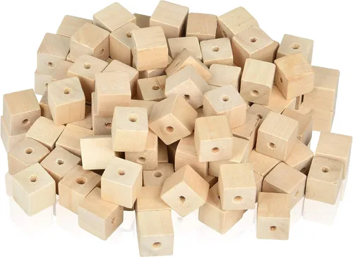 Vista 8 de Supkiir Cubos de madera para manualidades, 100 bloques de madera con agujeros, cubos de madera sin terminar para proyectos de bricolaje, alfabeto