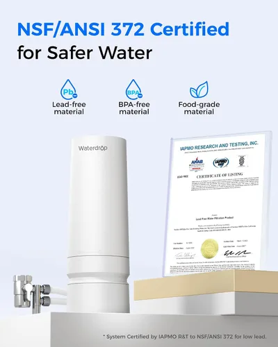 Vista 5 de Waterdrop Filtro de agua para grifo de fregadero, sistema de filtro de agua de encimera de 4000 galones y recordatorio de vida del filtro, reduce