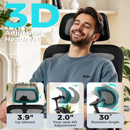 Vista 4 de Ergonomic Mesh Office Chair with Footrest, Big and Tall Home Desk Chair with 5D Flip-Up Arms, Adjustable Lumbar Support, Gaming & Executive Computer