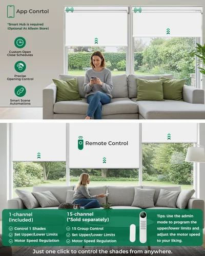 Vista 6 de Allesin Persianas motorizadas con control remoto Persianas enrollables opacas automáticas, fácil de instalar y control inteligente, persianas