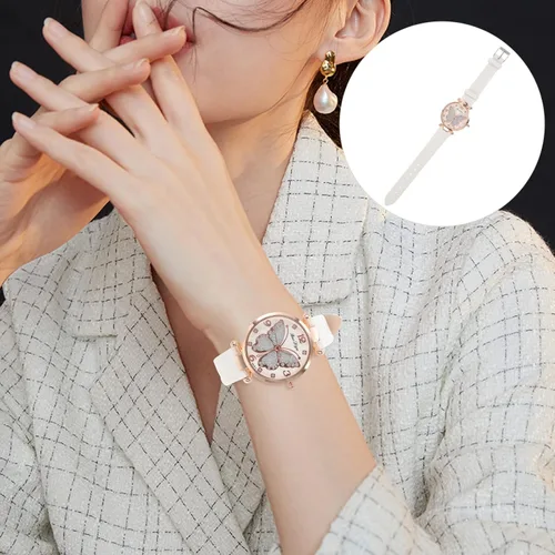 Vista 2 de Reloj de pulsera para mujer reloj analógico Q-uartz con esfera de mariposas para mujer