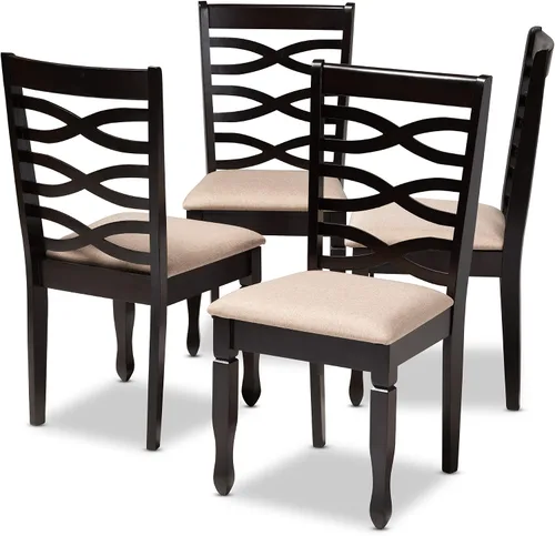 Vista 10 de Baxton Studio Lanier - Juego de sillas de comedor de 2 piezas, tapizadas de tela gris, madera con acabado marrón expreso Gris/Café Espresso