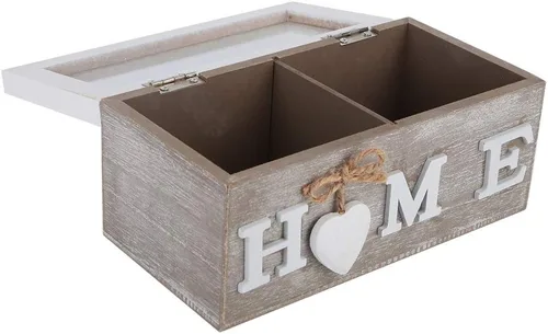 Vista 6 de Caja organizadora de joyas para bolsitas de té, contenedor de almacenamiento de madera de 3 compartimentos con tapa acrílica
