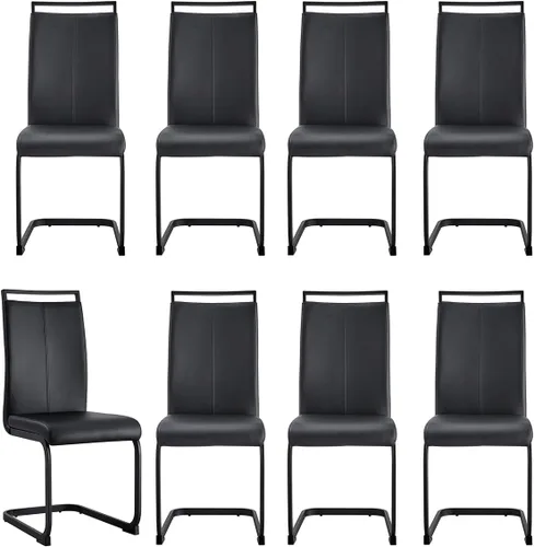 Vista 12 de gopop Juego de sillas de comedor, sillas modernas de metal con asiento acolchado de piel sintética, respaldo alto y patas cromadas resistentes, Negro