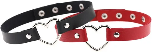 Vista 5 de FM FM42 Collar de gargantilla de cuero simulado con anillo de corazón de cuero sintético multicolor 17.72 pulgadas de longitud