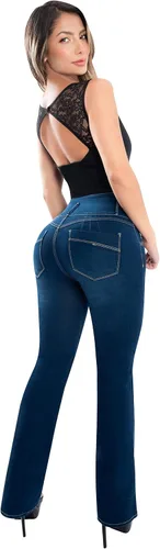 Vista 3 de Fiorella Shapewear Levanta Cola - Pantalones de mezclilla con corte de bota para mujer, cintura alta, realce de glúteos, pantalones colombianos 515DB
