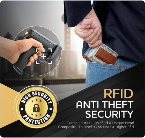 Vista 6 de Billetera de cuero con clip para dinero, bolsillo frontal delgado, bloqueo RFID con imán súper fuerte