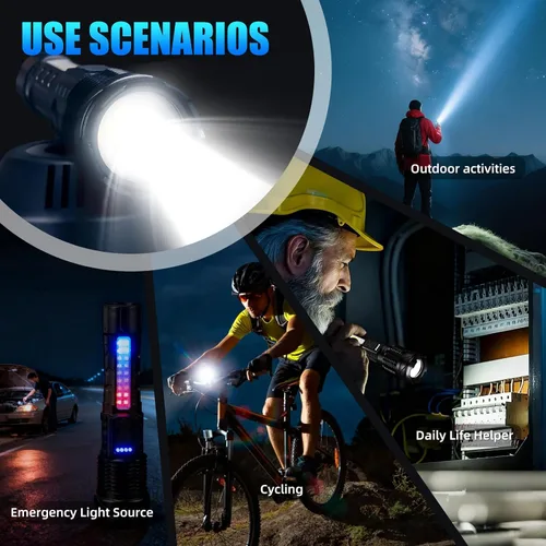 Vista 7 de 2 paquetes de linternas para el hogar, caminata nocturna, campamento, emergencia 7 Light Modes, Zoomable, High Lumens Super Bright