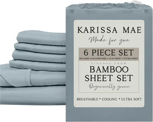 Vista 21 de KARISSA MAE Juego de sábanas de viscosa de bambú de lujo, 100% certificado FSC, refrescante, lujosamente suave, bolsillos profundos de 18 pulgadas