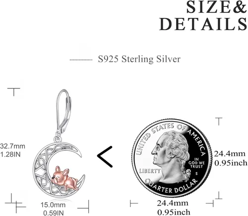 Vista 4 de VONALA Aretes de plata de ley 925 con diseño de bulldog francés, luna y calabaza, regalo de joyería para mujeres y niñas