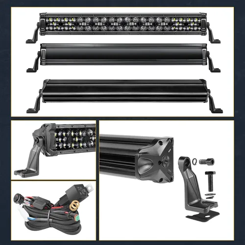 Vista 7 de Barra de luz LED de 20 pulgadas con arnés de cableado, serie negra Nirider con cubierta de 350 W, luces antiniebla LED de inundación puntual