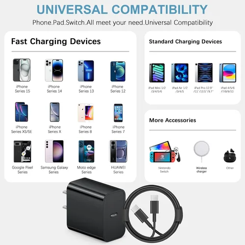 Vista 6 de Cargador de carga rápida USB C de 3 pies para iPhone 17, 16, 15, carga rápida, paquete de 2 unidades para iPhone 17/17 Plus/17 Pro/17 Pro Max/iPhone
