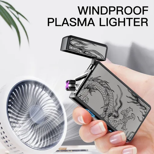 Vista 2 de Encendedor eléctrico, recargable por USB, arco de plasma, resistente al viento, sin llama, electrónico, sin butano, mini encendedor para velas